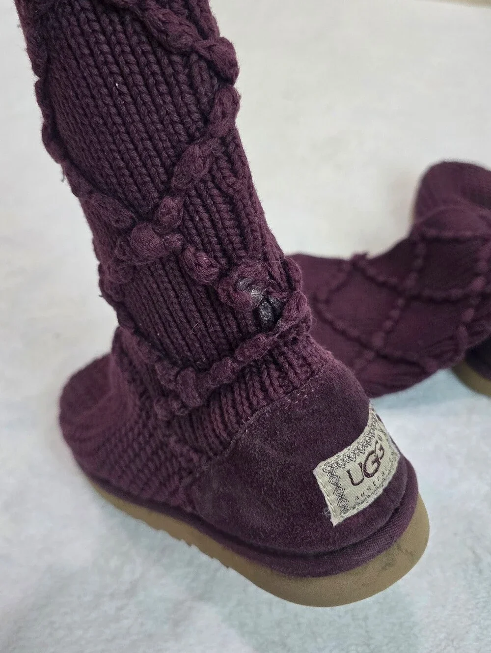 Women's Ugg Boots Australia Argyle Maroon Knit Sweater Pull On Tall Boot Size 8